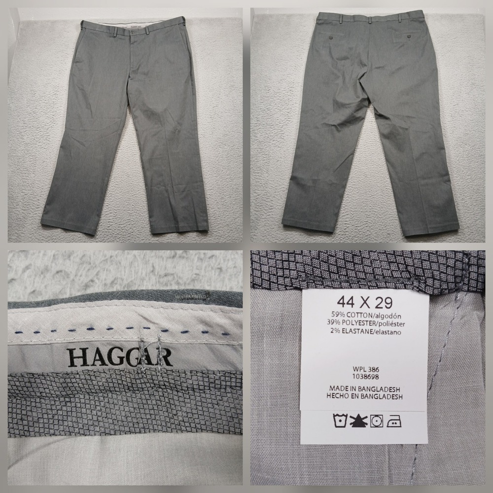 Haggar Classic Fit Dress Pants Men's 44x29 Gray Stretch Slacks